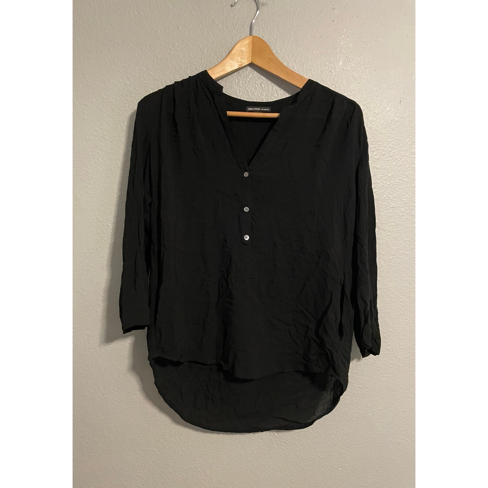 James Perse Los Angeles Womens Tunic Size 1 US Small Black Sheer Popover FLAW